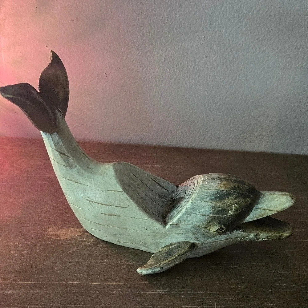 HandCarved Wooden Dolphin Wine Bottle Holder Coastal Nautical Beach Decor 13.5in